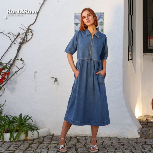 Rant & Rave Jade Denim Dress Mid Blue