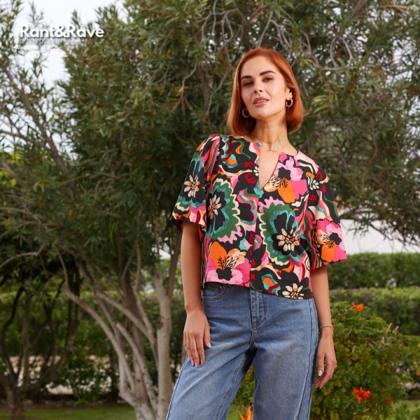 Rant & Rave Effy V Neck Top Pink