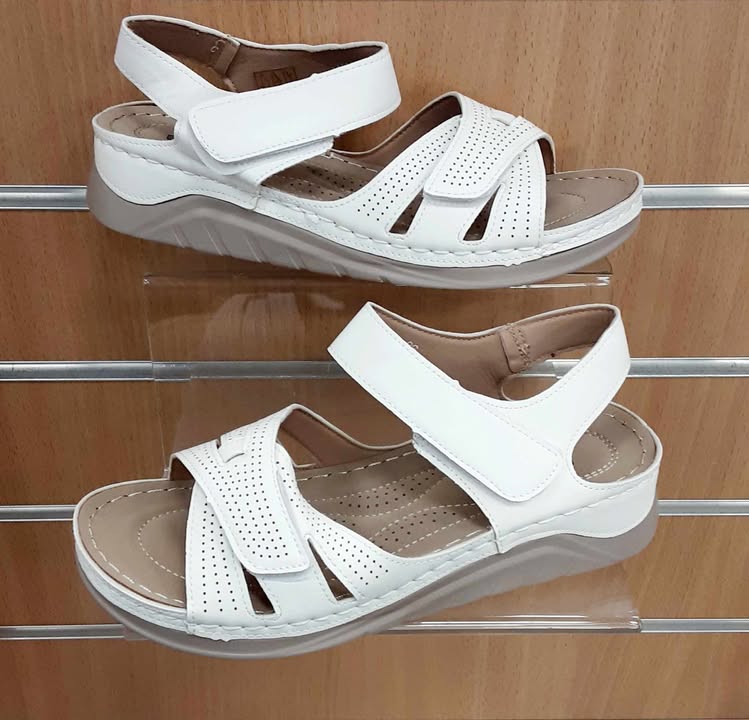 Ladies Velcro Strap Comfort Sandal White - Image 2