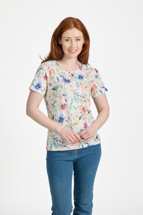 Mudflower Floral Print Watercolour Top Orange
