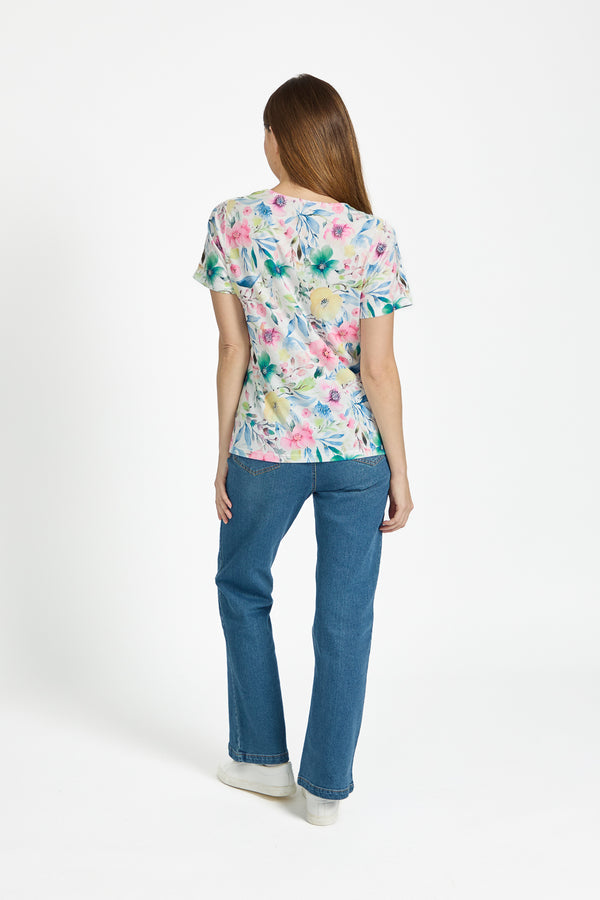 Mudflower Floral Print Watercolour Top Pink - Image 3