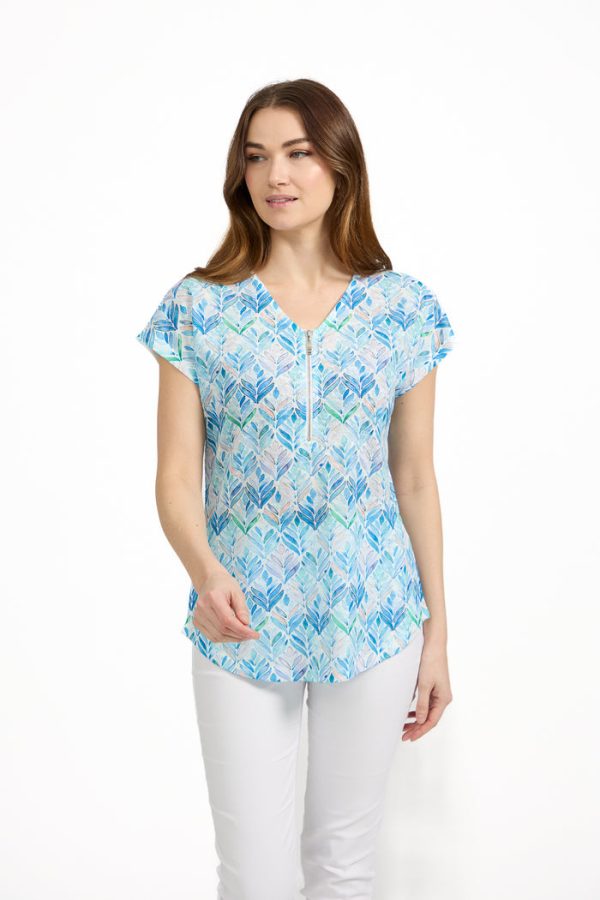 Mudflower Multicoloured Leaf Detail Zip Top Blue