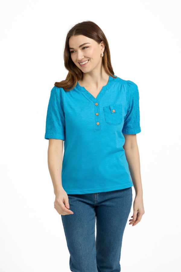 Mudflower V Neck Button-Up Floral Embroidery Top B