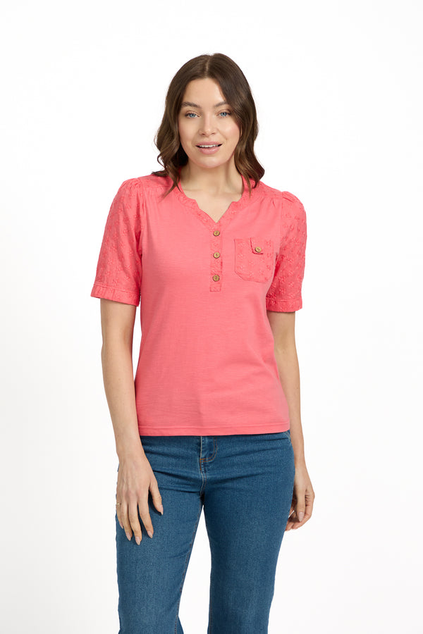 Mudflower V Neck Button-Up Floral Embroidery Top P