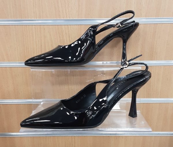 Patent Sling Back Kitten Heel Black