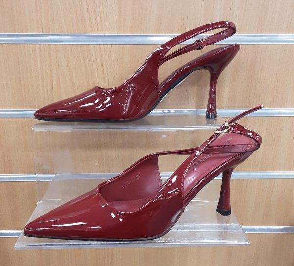 Patent Sling Back Kitten Heel Burgundy