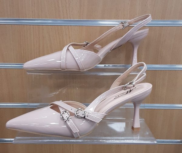 Strappy Design Sling Back Kitten Heel Nude