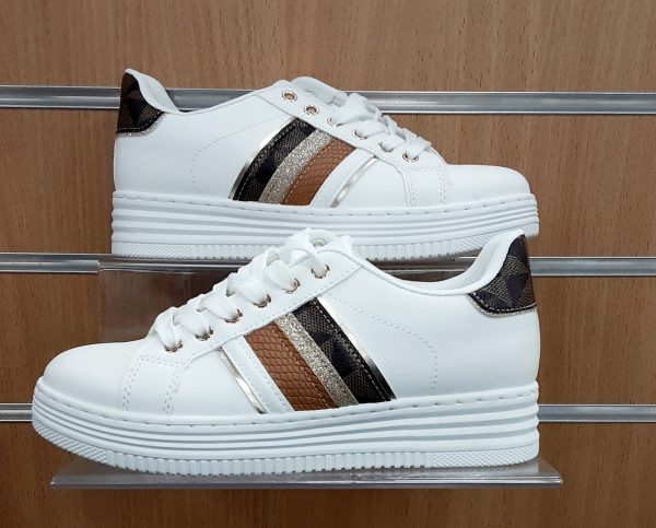 Ladies Triple Stripe Check Detail Trainers White