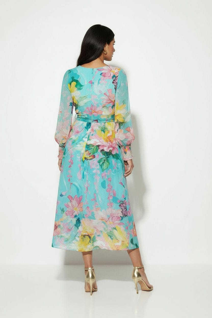 Marc Angelo Floral Belted Dress Aqua - Image 2