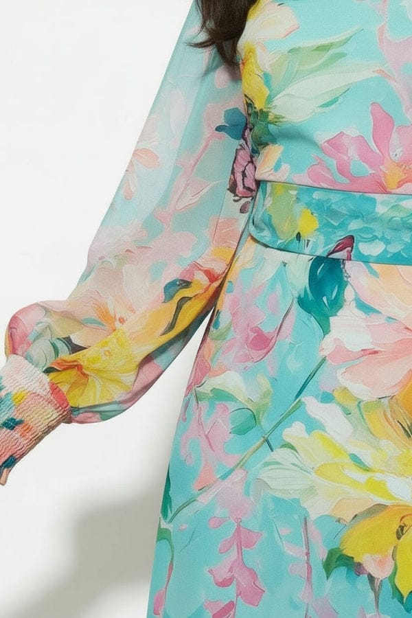 Marc Angelo Floral Belted Dress Aqua - Image 4