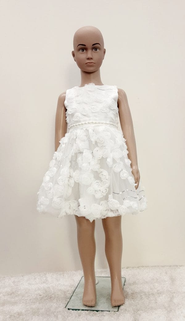 Girls Sequin Trim Textured Flower Party Dress With