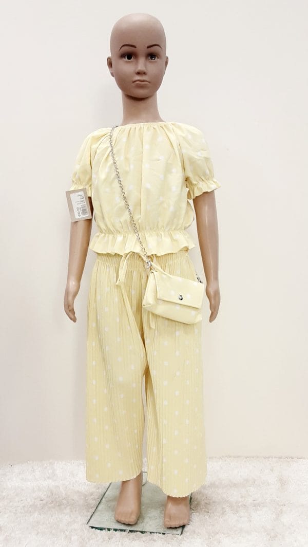 Girls Polka Dot 3pce Trousers  Top & Bag Set Yello