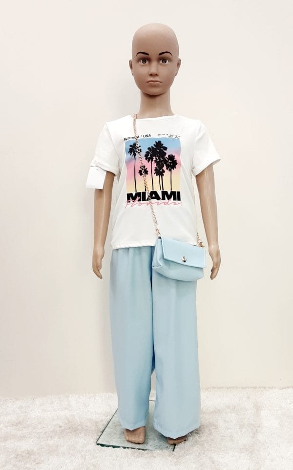 Girls Miami 3pce Trousers  Top & Bag Set Blue