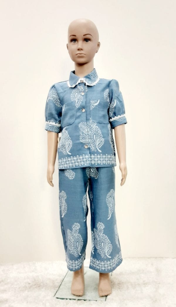 Girls Paisley Print Denim Look 2pce Trousers & Top